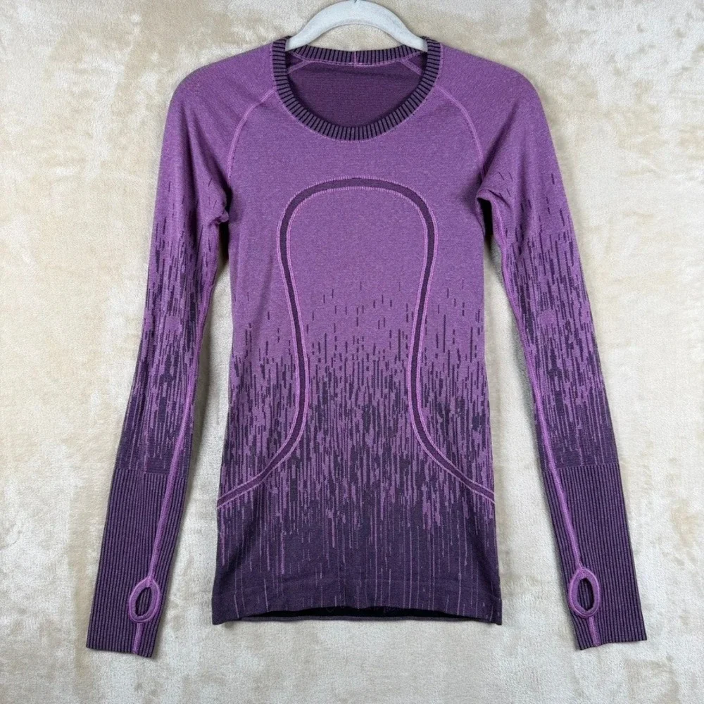 Lululemon Swiftly Tech Long Sleeve Crew Purple Ombre Pixelated Size 4